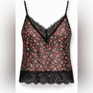 Vintage Y2K Sheer Floral Lace Trim Cami Tank Coquette Soft Grunge
